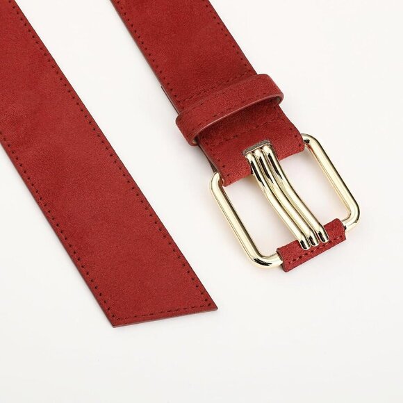 Women Leather Wide Fashion Thick Dress Belt With Gold Buckle Belt Suede Red main image 4